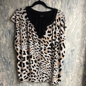 Worthington Animal Print Blouse with Black Trim